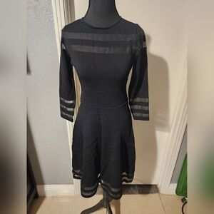 Eliza J black long sleeve mesh panel dress. Size s